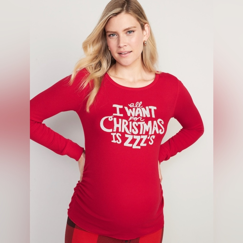 Womens Maternity Size Small Red Thermal Knit Pajama Top Old Navy Christmas